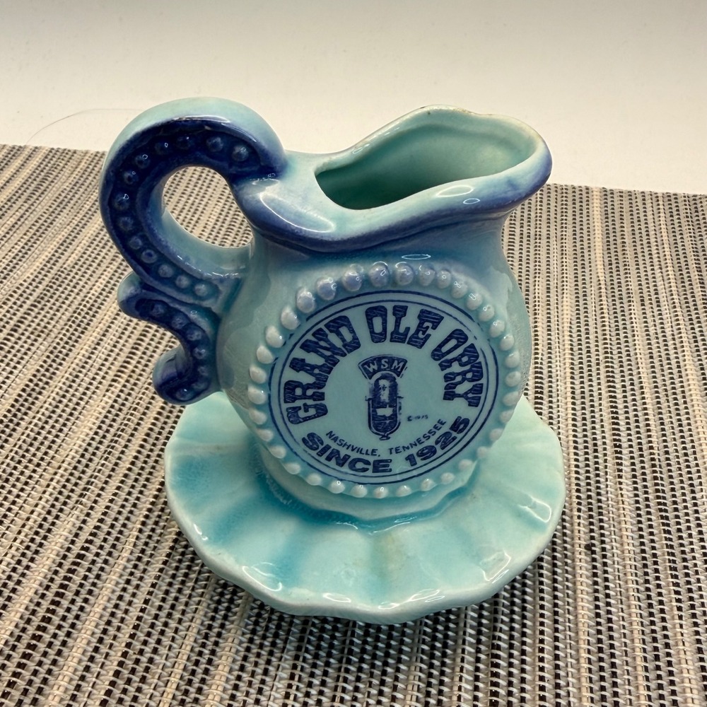 Grand Ole Opry Nashville TN Vintage Blue Pitcher Souvenir Japan WSM 3 inch